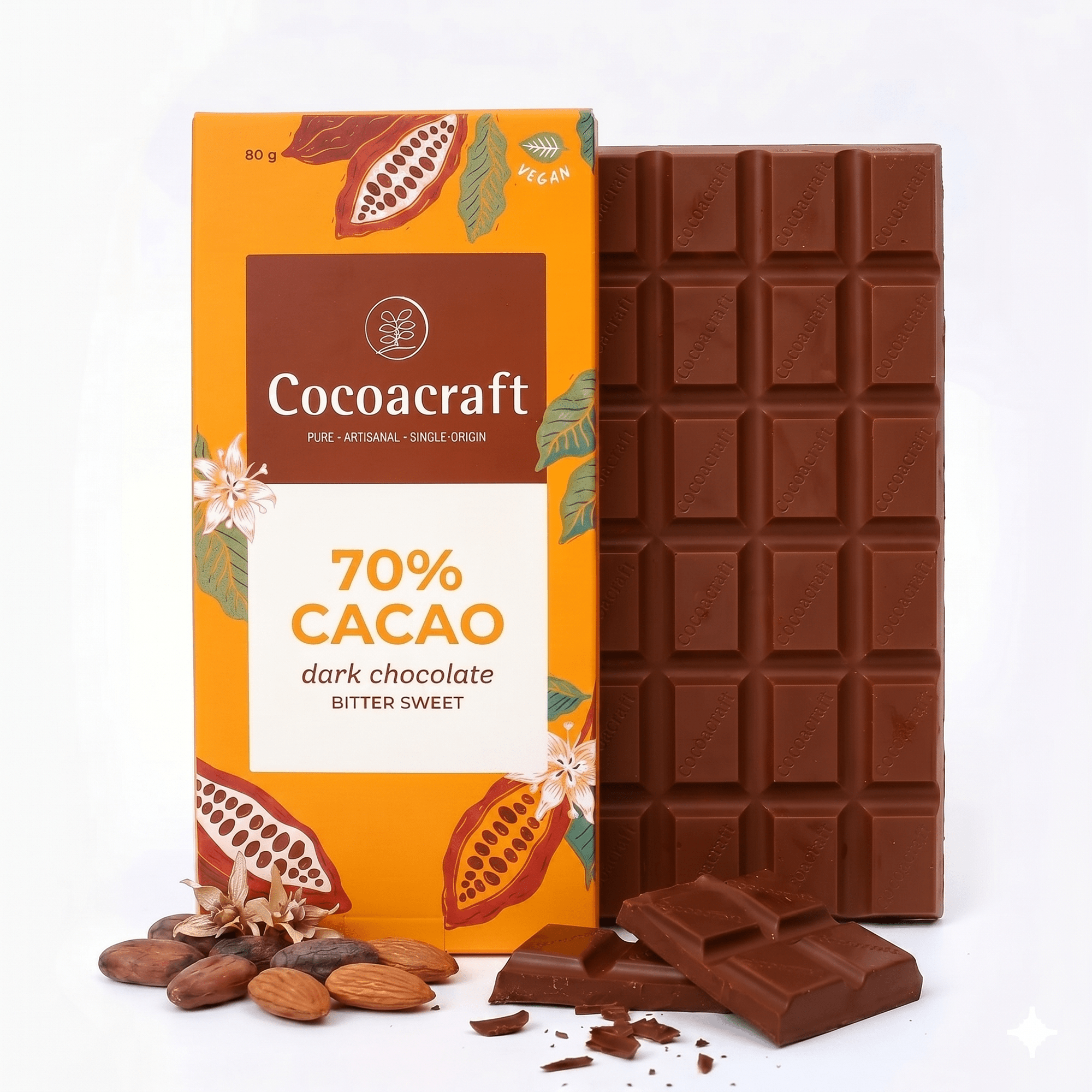 70% Cocoa Bitter sweet Dark Chocolate Couverture | 80g – Cocoacraft