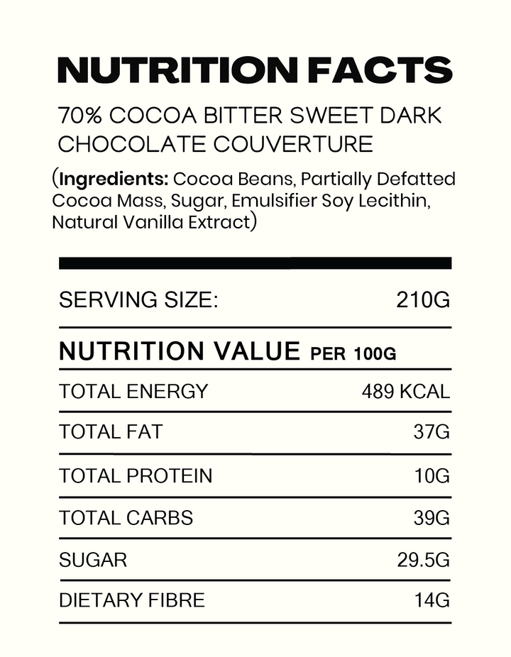 70% Cocoa Bitter sweet Dark Chocolate Couverture - Cocoacraft