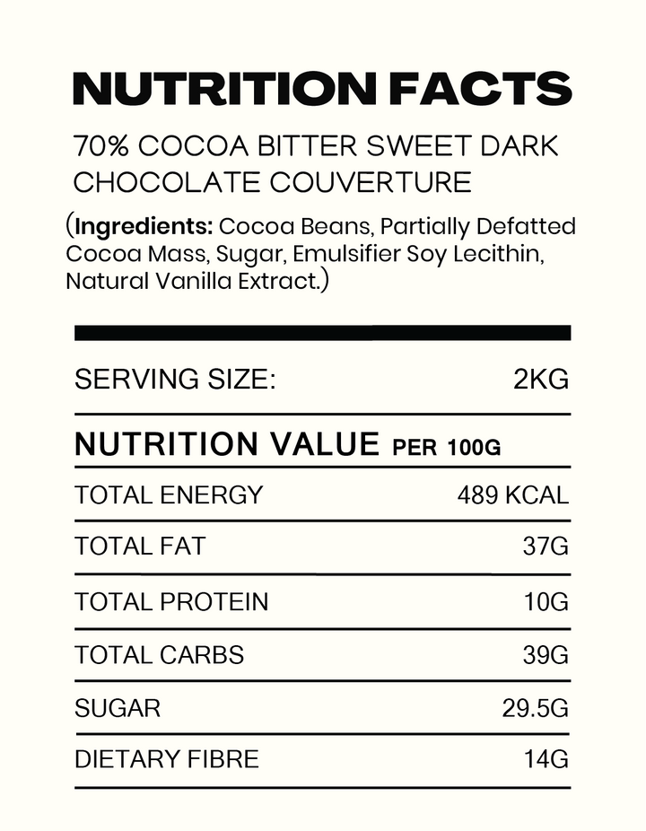 70% Cocoa Bitter sweet Dark Chocolate Couverture - Cocoacraft