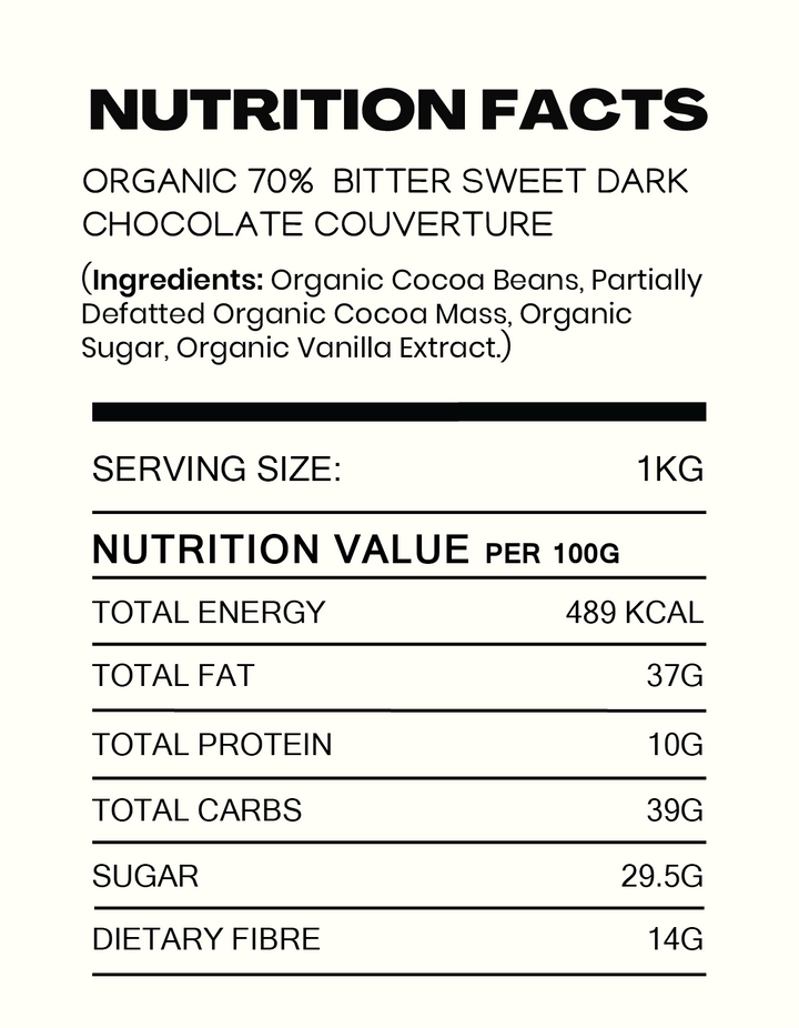 70% Cocoa Bitter sweet Dark Chocolate Couverture | Organic - Cocoacraft