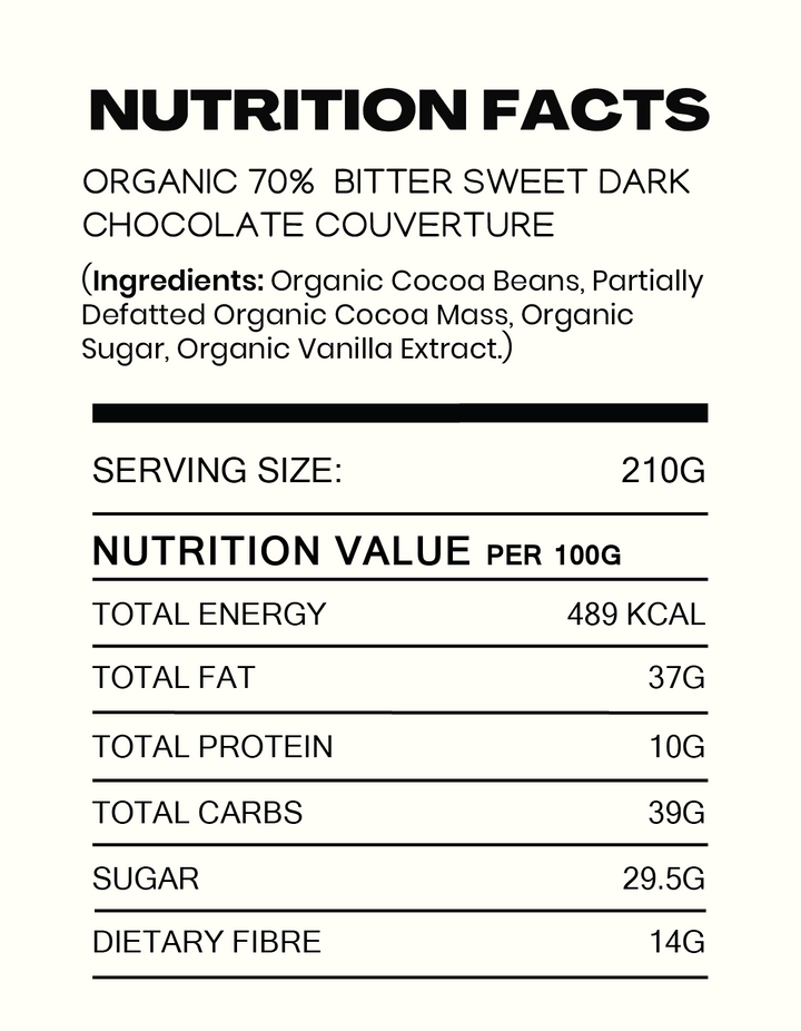 70% Cocoa Bitter sweet Dark Chocolate Couverture | Organic - Cocoacraft
