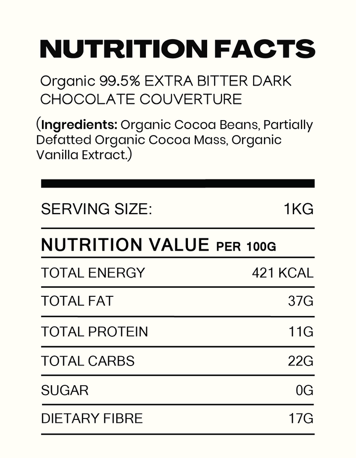 99.5% Cocoa Extra Bitter Dark Chocolate | Couverture | Organic - Cocoacraft