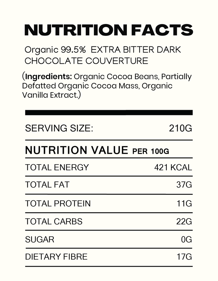 99.5% Cocoa Extra Bitter Dark Chocolate | Couverture | Organic - Cocoacraft