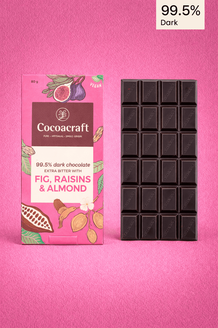 99.5% Extra bitter Dark Chocolate with Roasted Almonds, Figs and