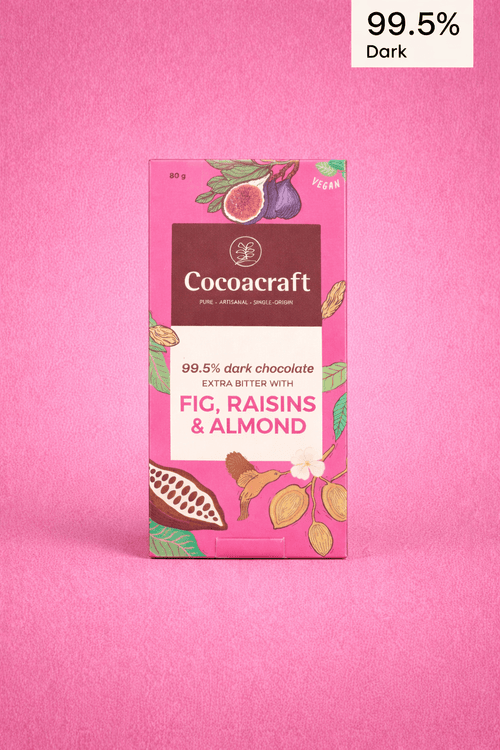 99.5% Extra bitter Dark Chocolate with Roasted Almonds, Figs and Raisins | 80g